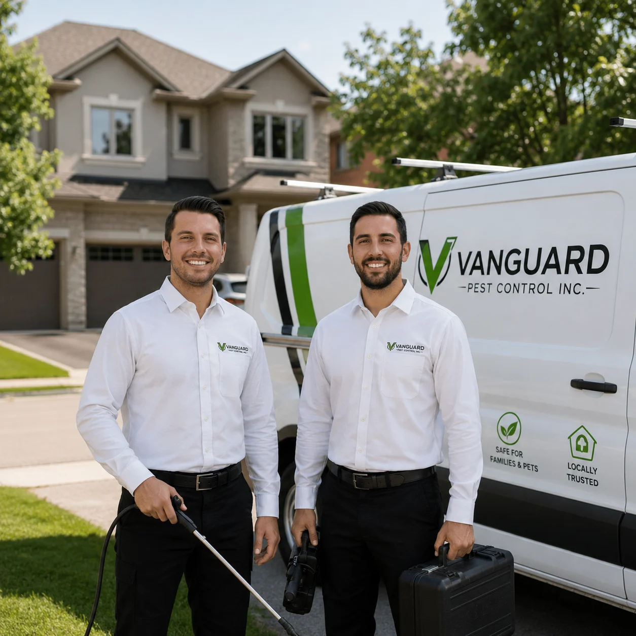 Vanguard Pest Control team standing beside company van, providing trusted termite control services across the Greater Toronto Area.