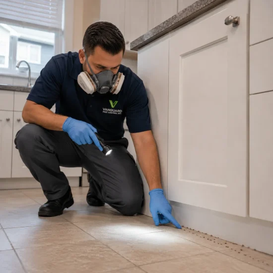 Vanguard Pest Control Expert Inspecting the ant infestation in a kitchen in GTA