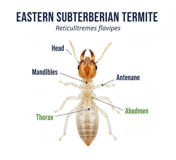 Close-up photo of live termites crawling on damaged wood showing early signs of termite infestation in a Greater Toronto Area home