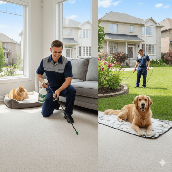 Indoor and outdoor flea and tick treatment in a GTA home with pets nearby