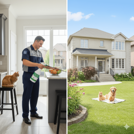 Indoor and outdoor mosquito and gnat treatment in a GTA home with pets nearby.