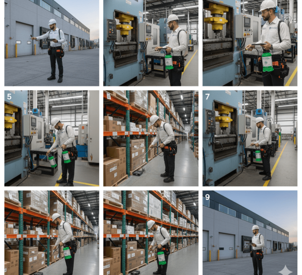 Step-by-step industrial pest control process in a GTA factory