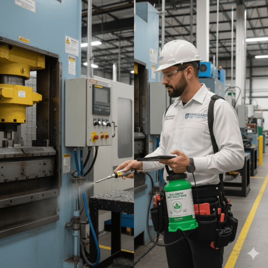 Industrial pest control technician treating warehouse and factory in GTA