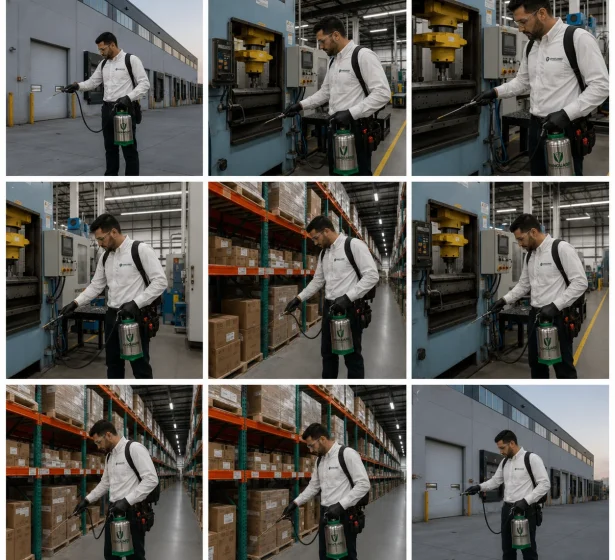 Step-by-step industrial pest control process in a GTA factory